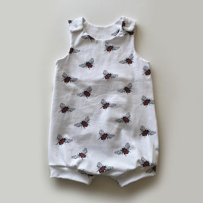9-12M white bee short romper