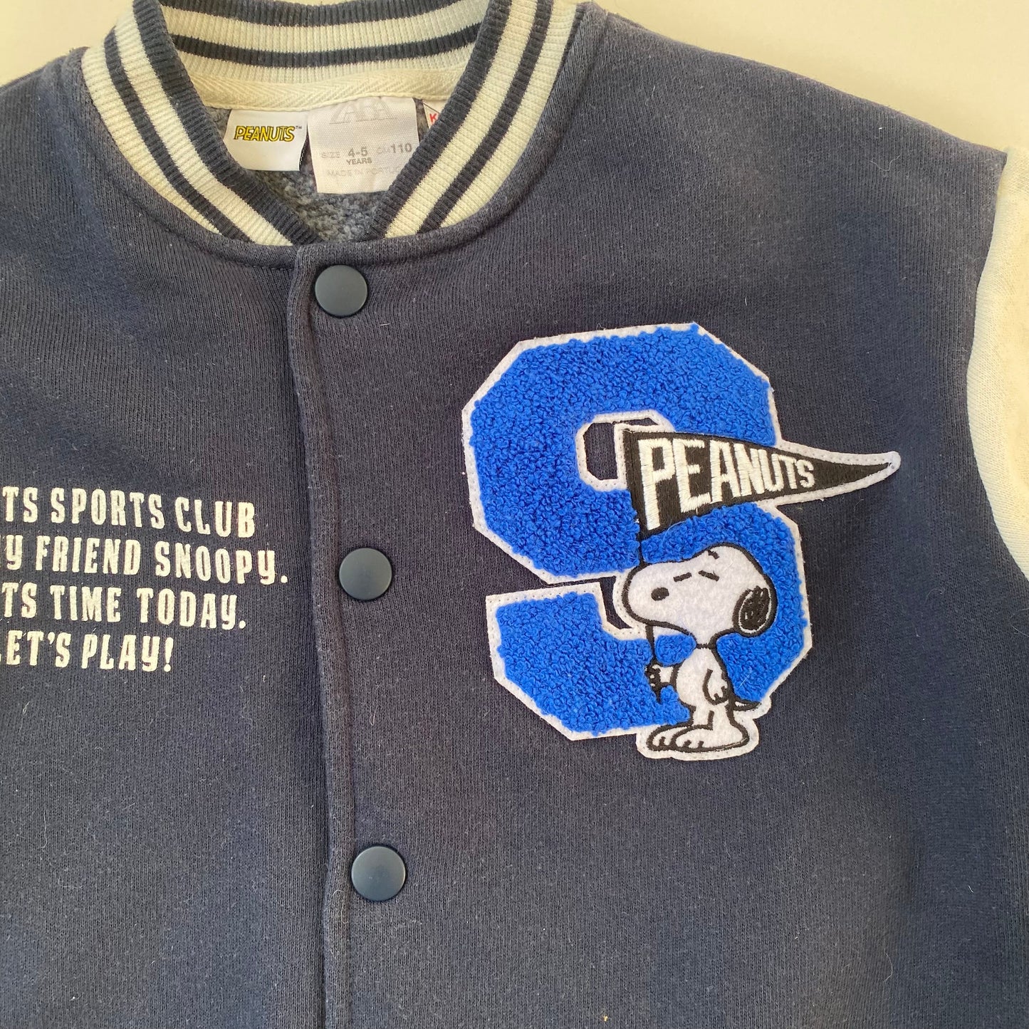 4-5Y Zara Peanuts navy varsity jacket