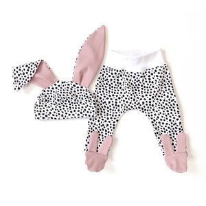 0-3 months Dalmatian dots pink bunny set