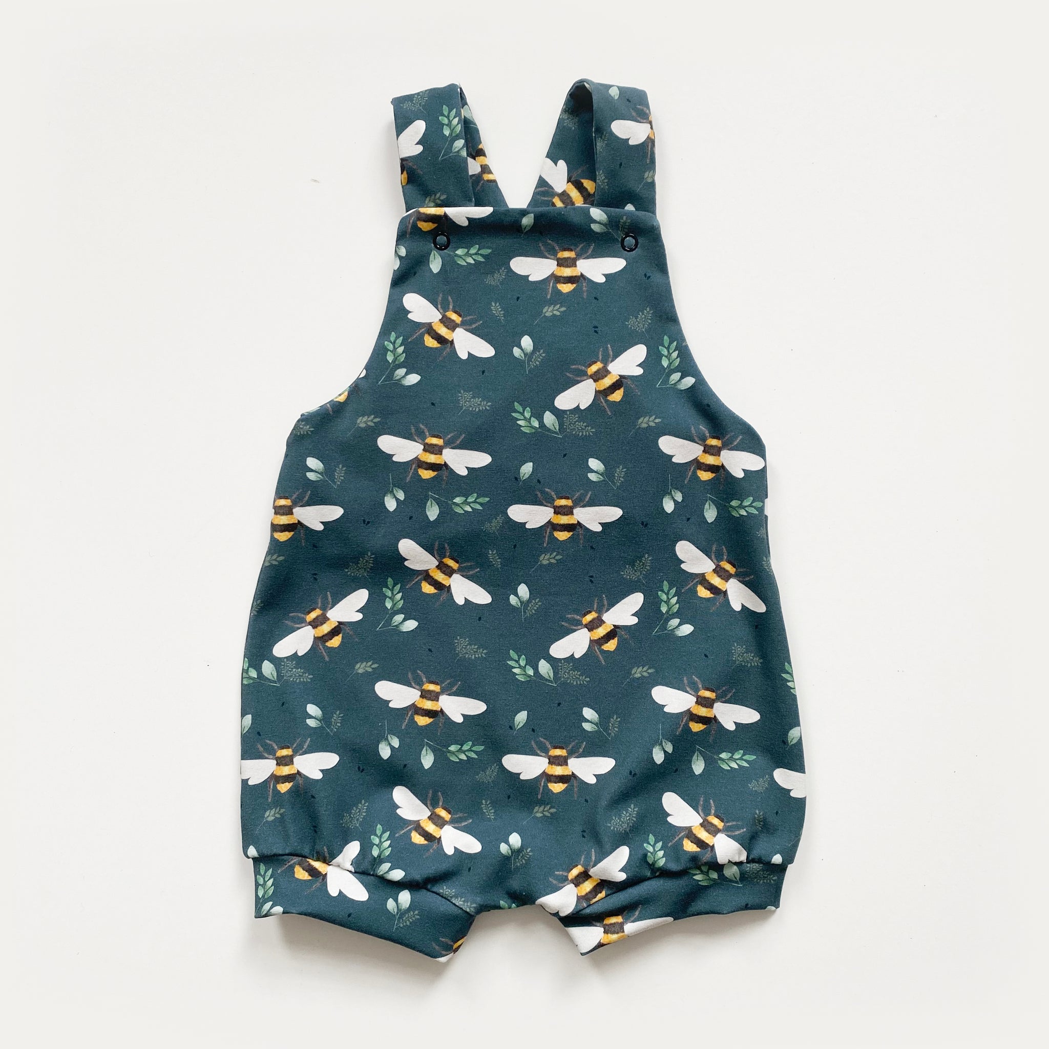Teal bee short dungarees