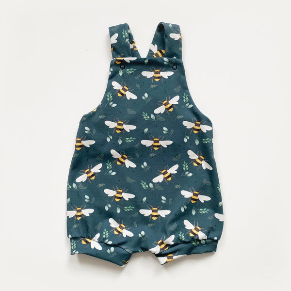 Teal bee short dungarees