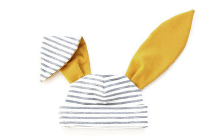 Grey stripe mustard bunny hat