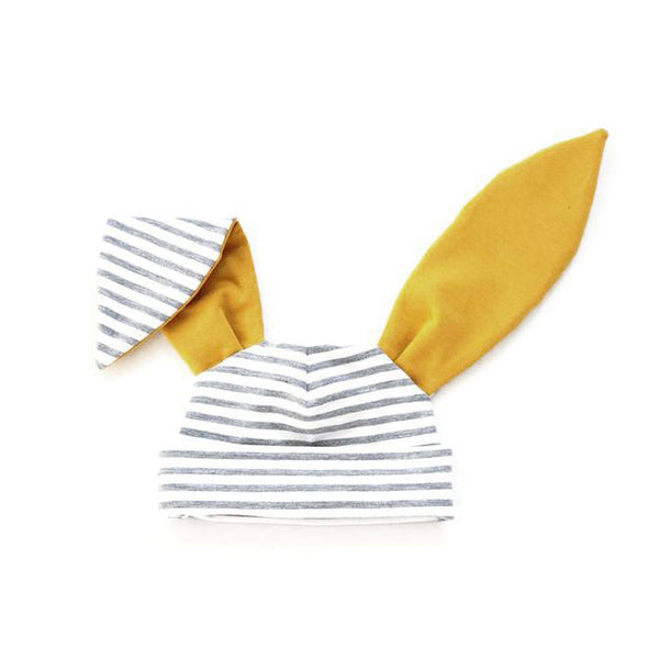 Grey stripe mustard bunny hat