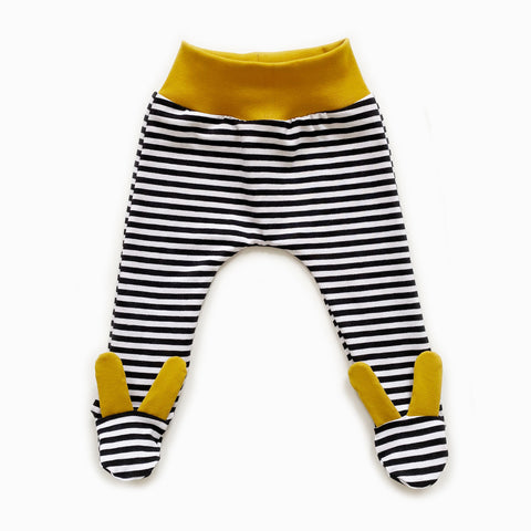 Black stripe mustard bunny footed leggings