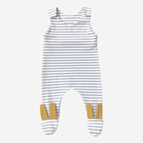 Grey stripe mustard bunny footed romper