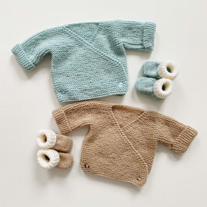 Aqua or beige cardigan and booties set