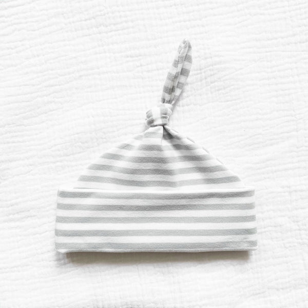 Grey stripe knot hat