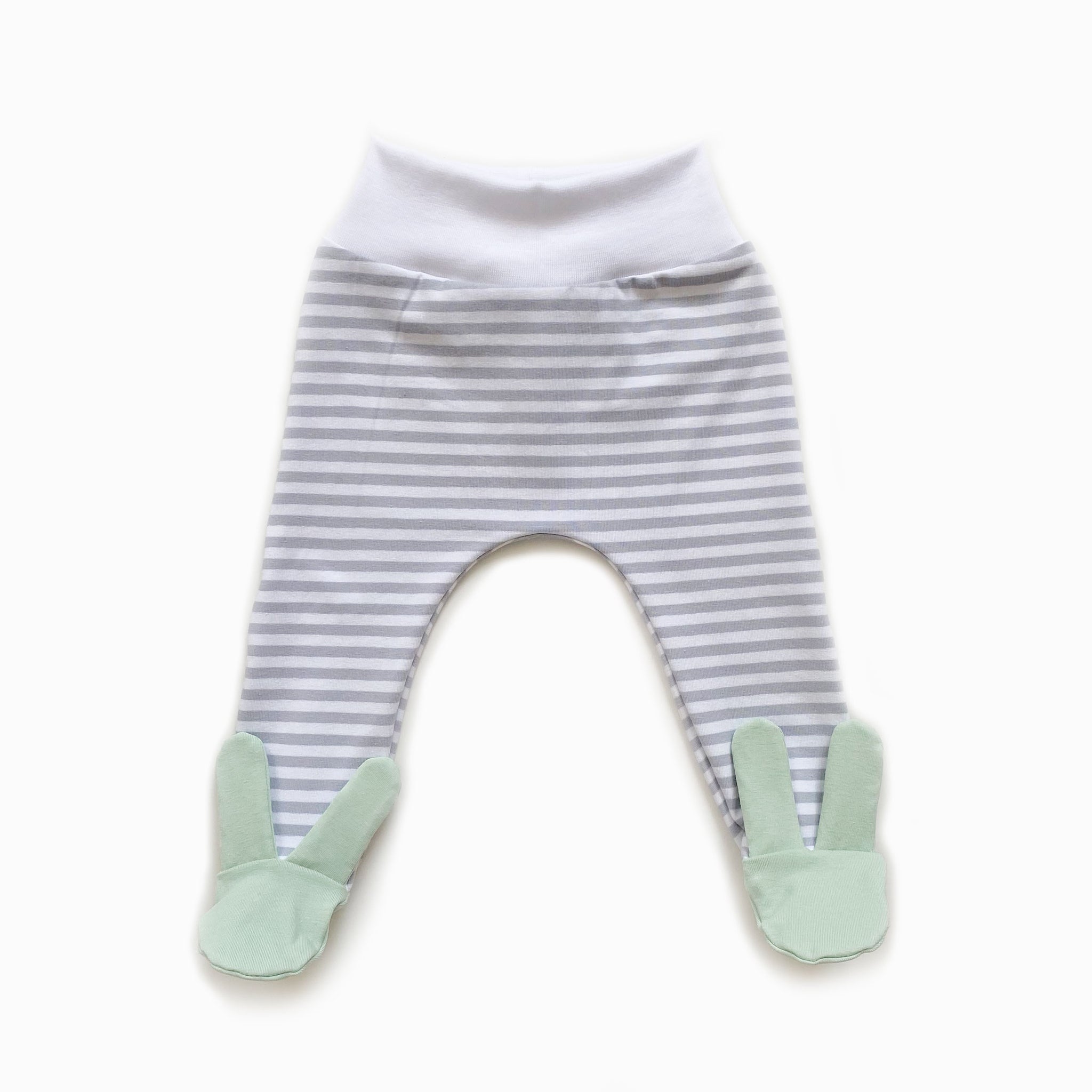 Grey stripe mint bunny footed leggings