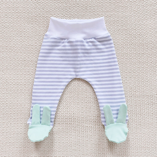 Grey stripe mint bunny footed leggings
