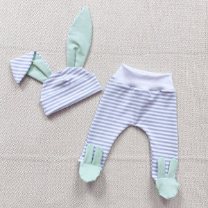 Grey stripe mint bunny set