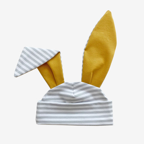 Grey stripe mustard bunny hat