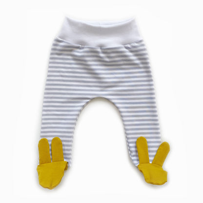 Grey stripe mustard bunny footed leggings