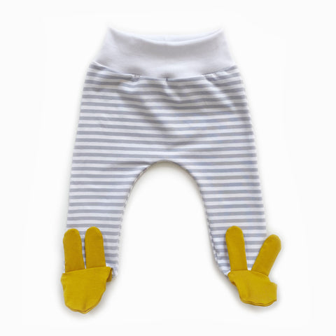 Grey stripe mustard bunny footed leggings