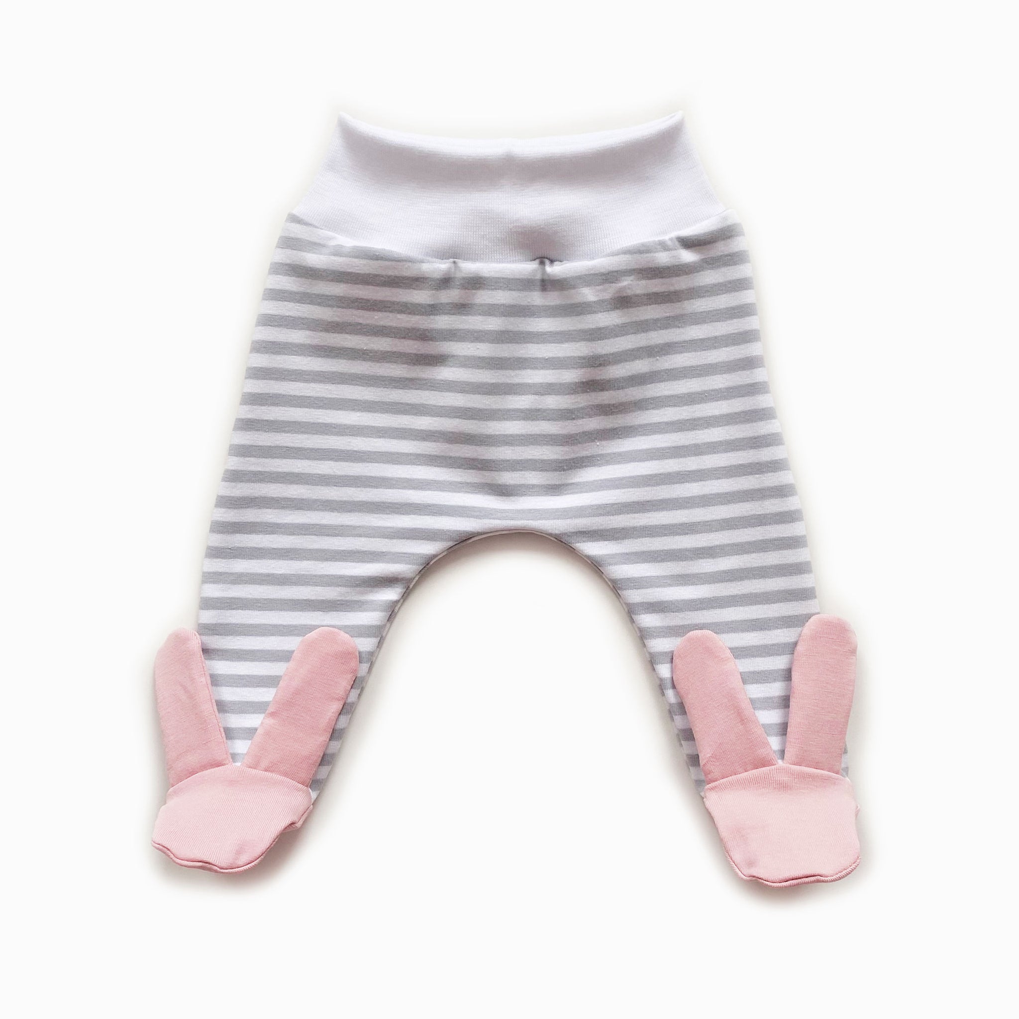 Grey stripe pink bunny footed leggings