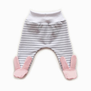 Grey stripe pink bunny footed leggings