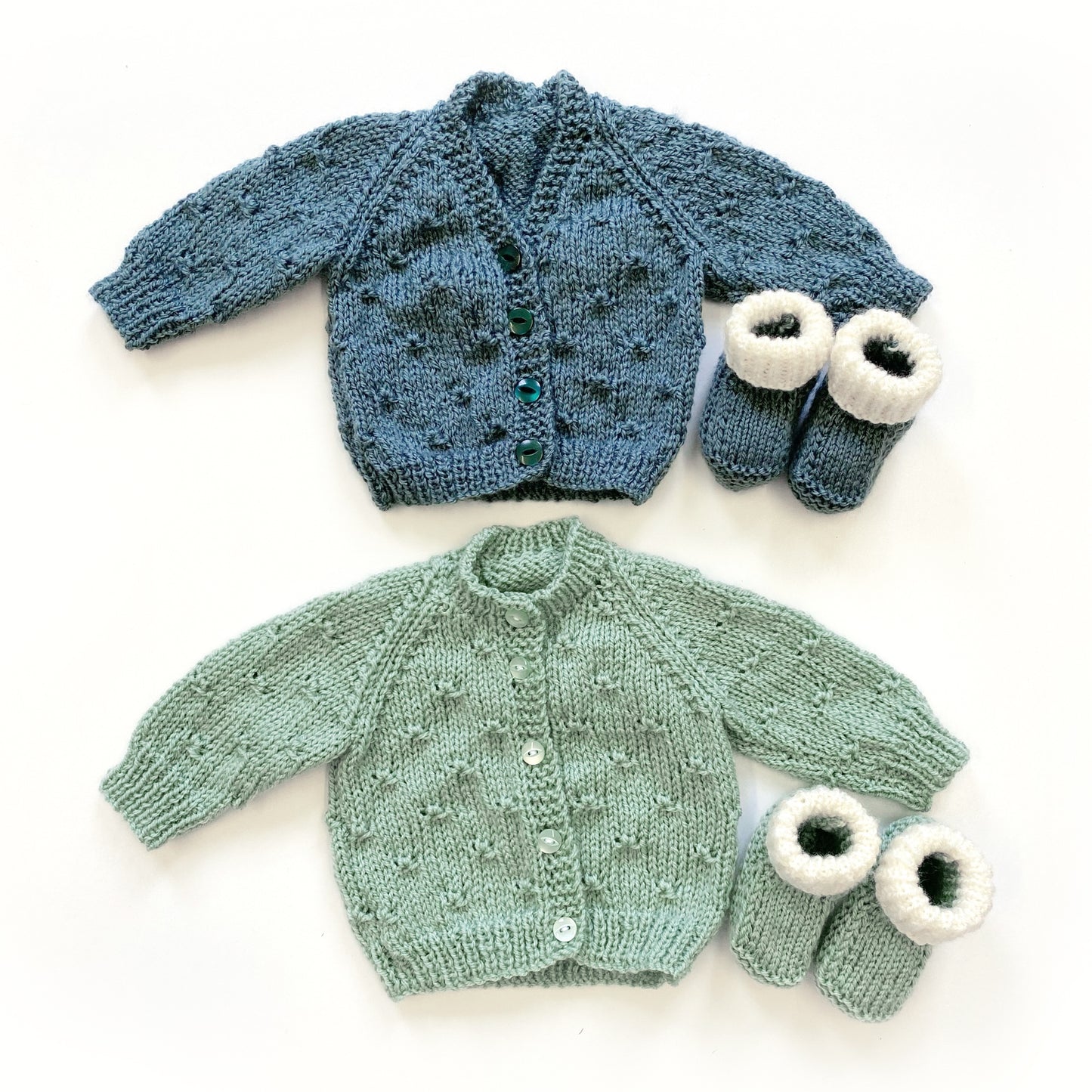 Choice of popcorn knitted baby cardigan and booties set