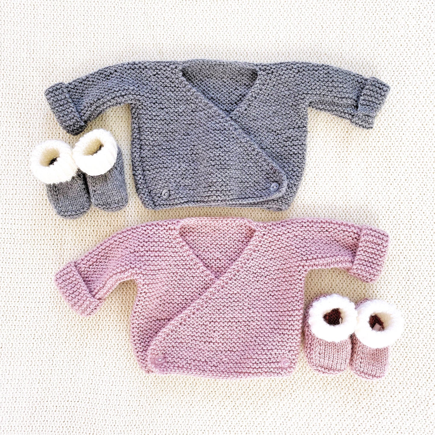Choice of knitted wrap baby cardigan and booties set