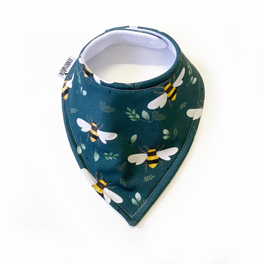 Teal bee bandana bib